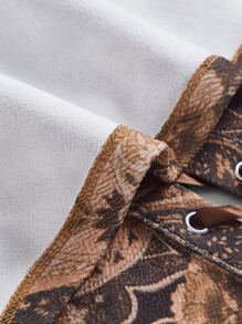 SHEIN MOD Paisley Print Grommet Lace Up Front Wide Strap Top - Multicolor - View 4