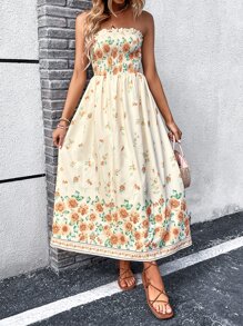 SHEIN VCAY Floral Print Tube Dress - Apricot - View 4