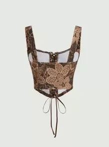 SHEIN MOD Paisley Print Grommet Lace Up Front Wide Strap Top - Multicolor - View 2