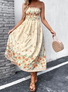 SHEIN VCAY Floral Print Tube Dress - Apricot - View 5