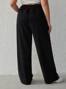 Jeans ribete en contraste de pierna ancha - Negro - Ver 2