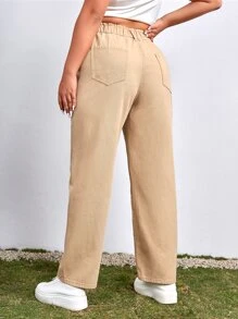 SHEIN EZwear Plus Paperbag Waist Mom Fit Jeans - Khaki - View 2