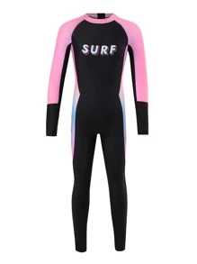 Girls Letter Graphic Ombre One Piece Swimsuit - Black - View 3