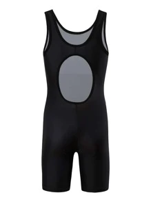 Girls 1pc Letter Graphic Ombre Cut Out Back Tank One Piece Swimsuit - Black - View 2