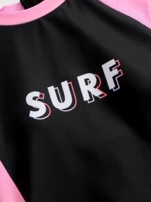 Girls Letter Graphic Ombre One Piece Swimsuit - Black - View 5