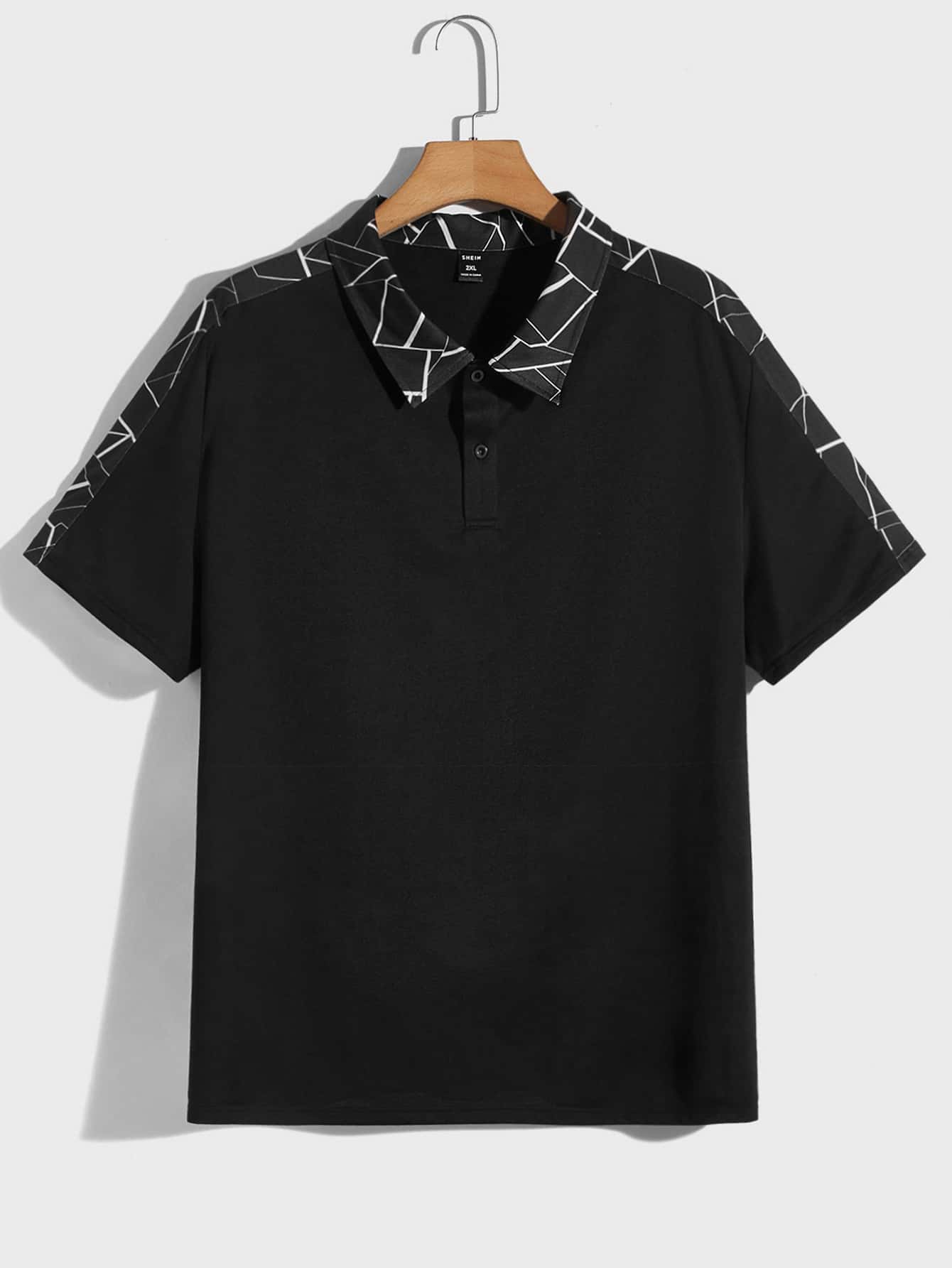 EASEVO Men Plus Geo Print Polo Shirt - Black - View 1