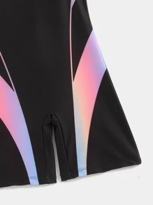 Girls 1pc Letter Graphic Ombre Cut Out Back Tank One Piece Swimsuit - Black - View 6