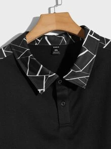 EASEVO Men Plus Geo Print Polo Shirt - Black - View 4