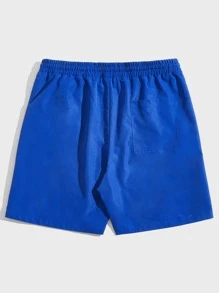Manfinity Men Cartoon & Slogan Graphic Drawstring Waist Shorts - Royal Blue - View 2