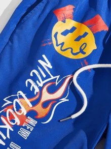 Manfinity Men Cartoon & Slogan Graphic Drawstring Waist Shorts - Royal Blue - View 4