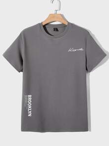 GENTILAND Men Letter Graphic Tee & Drawstring Waist Shorts - Grey - View 6