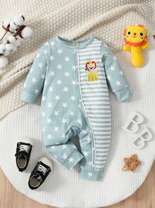 男嬰星條旗印花卡通刺繡連身褲