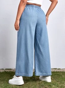 SHEIN EZwear Plus Drawstring Waist Wide Leg Boyfriend Jeans