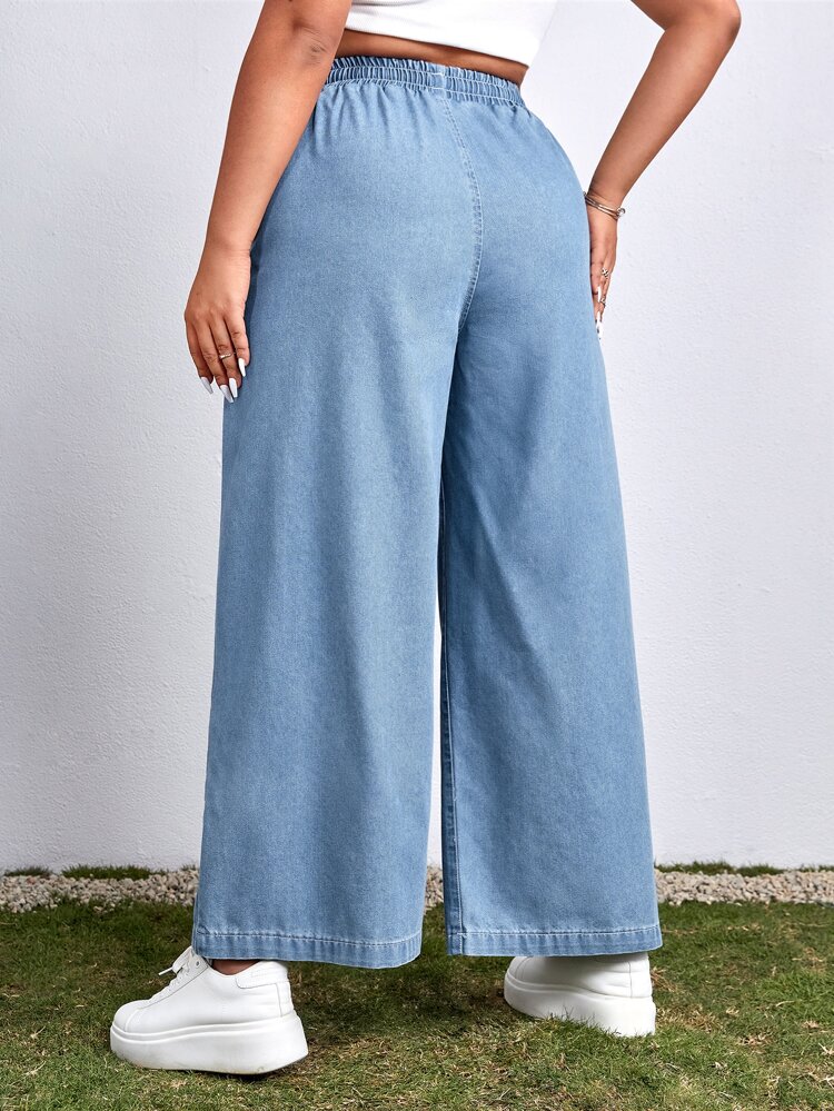 Plus Drawstring Waist Wide Leg Boyfriend Jeans