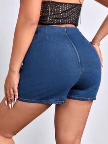 SHEIN SXY Plus Split Hem Denim Skort - Dark Wash - View 2