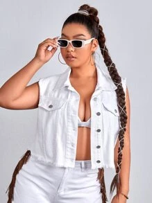 SHEIN EZwear Cazadora mezclilla chaleco con diseño de solapa - Blanco - Ver 3