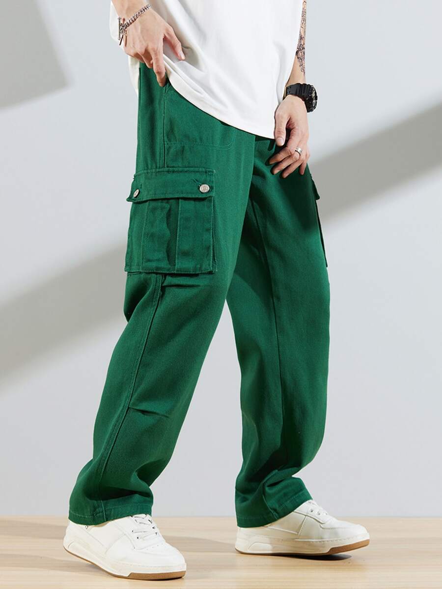 Manfinity Loose Fit Men's Jeans With Flap Pocket And Cargo Side - Green - View 1