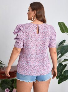 SHEIN Clasi 大碼小碎花泡泡袖襯衫 - 彩色 - 查看 2