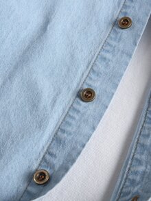 Manfinity Men Patched Pocket Denim Shirt Without Tee - Light Wash - View 3