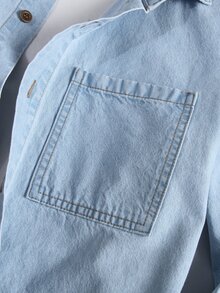 Manfinity Men Patched Pocket Denim Shirt Without Tee - Light Wash - View 5