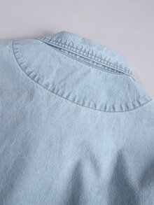 Manfinity Men Patched Pocket Denim Shirt Without Tee - Light Wash - View 4