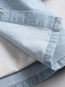 Manfinity Men Patched Pocket Denim Shirt Without Tee - Light Wash - View 6