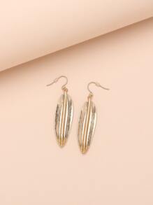 Metal Leaf Drop Earrings - Yellow Gold - View 2