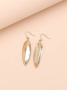 Metal Leaf Drop Earrings - Yellow Gold - View 4