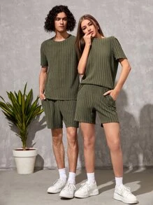 Manfinity VCAY 1 bucată tricou solid și 1 bucată pantaloni scurți