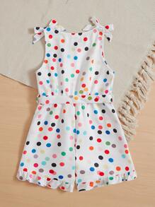 SHEIN Áo liền quần Gái Thắt lưng Thắt nút Viên lá sen Nút phía trước Chấm bi Dễ thương - Nhiều màu - Xem 2