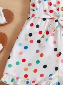 SHEIN Áo liền quần Gái Thắt lưng Thắt nút Viên lá sen Nút phía trước Chấm bi Dễ thương - Nhiều màu - Xem 4