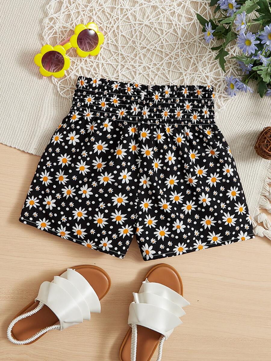 SHEIN Girls Floral Print Wide Leg Shorts - Multicolor - View 1