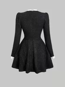 SHEIN MOD Nút viền trang trí nơ phía trước Đầm đen - màu đen - Xem 2