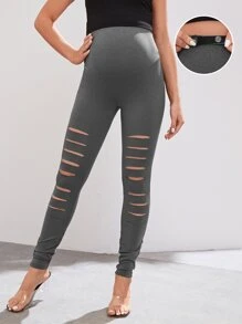 SHEIN Maternidad Leggings desgarro de talle alto - Gris - Ver 1