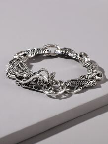 Men Chinese Dragon Decor Bracelet - Antique Silver - View 2