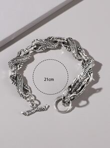 Men Chinese Dragon Decor Bracelet - Antique Silver - View 3