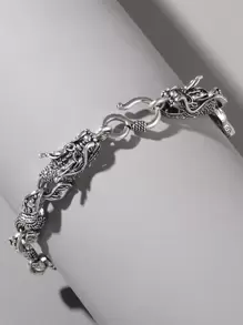 Men Chinese Dragon Decor Chain Bracelet - Antique Silver - View 1