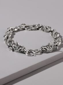Men Chinese Dragon Decor Chain Bracelet - Antique Silver - View 2