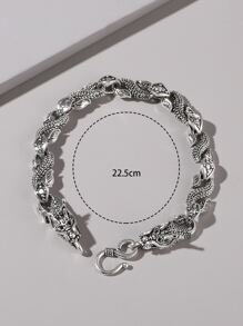 Men Chinese Dragon Decor Chain Bracelet - Antique Silver - View 3