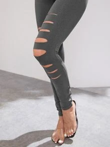 SHEIN Maternidad Leggings desgarro de talle alto - Gris - Ver 6