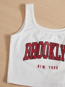 SHEIN Girls Letter Graphic Tank Top & Joggers - Red - View 4