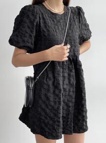DAZY Chất rắn Ống tay áo Váy Smock - màu đen - Xem 1