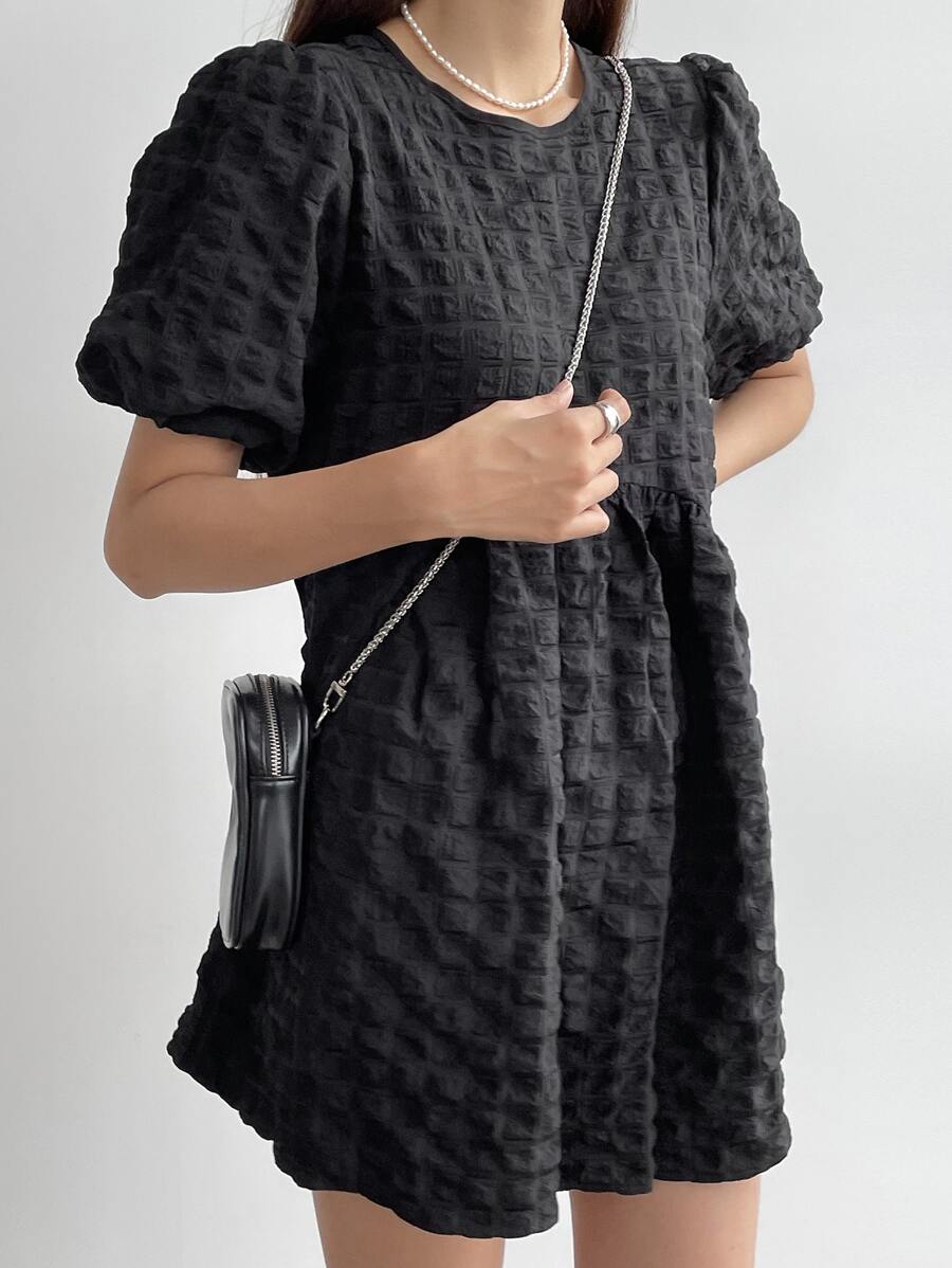 DAZY Chất rắn Ống tay áo Váy Smock - màu đen - Xem 1