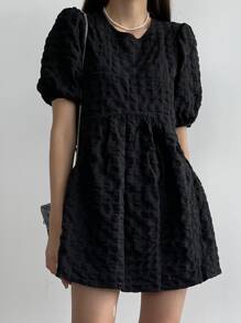 DAZY Chất rắn Ống tay áo Váy Smock - màu đen - Xem 3