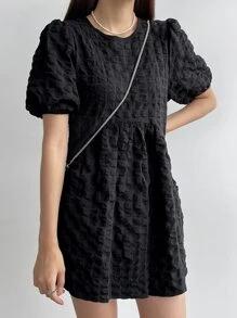 DAZY Chất rắn Ống tay áo Váy Smock - màu đen - Xem 4