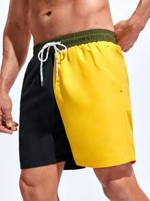 Manfinity Men Color Block Drawstring Waist Swim Trunks - Multicolor - View 1