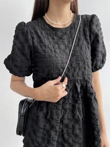 DAZY Chất rắn Ống tay áo Váy Smock - màu đen - Xem 5