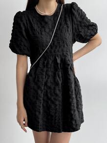 DAZY Chất rắn Ống tay áo Váy Smock - màu đen - Xem 6