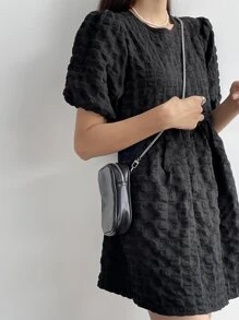 DAZY Chất rắn Ống tay áo Váy Smock - màu đen - Xem 8