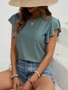 SHEIN Clasi Butterfly Sleeve Round Neck Tee - Green - View 1